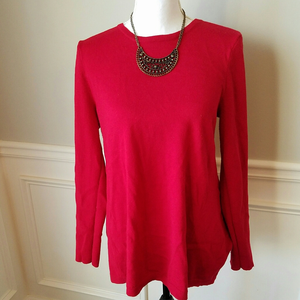 Ralph Lauren Red Pullover Tunic Sweater Flare Wool